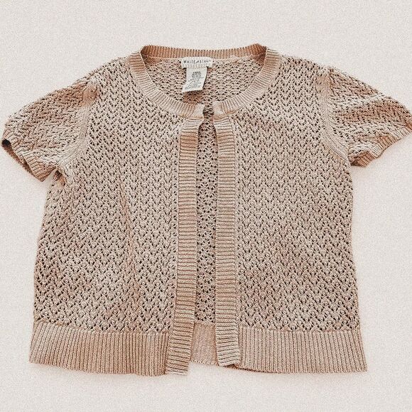 Vintage Zig Zag Knit Sweater Top | Short Sleeve Textured Button Front | Size M - Picture 1 of 6